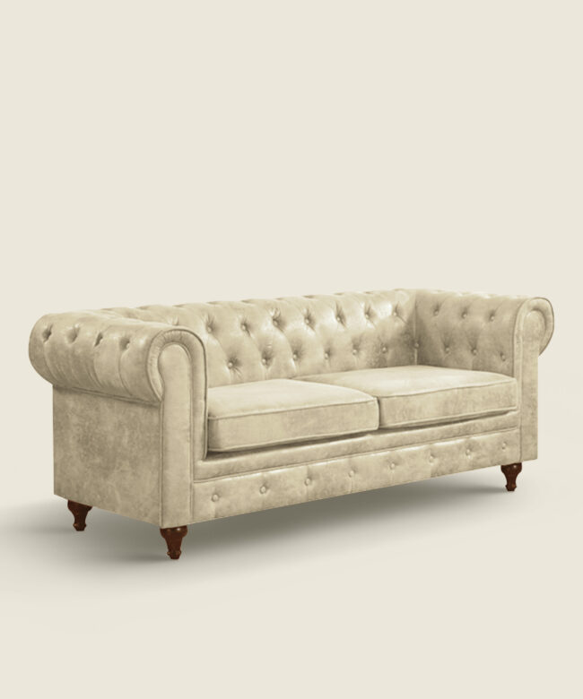 Καναπές Brook Chesterfield τριθέσιος υφασμάτινος σε μπεζ χρώμα