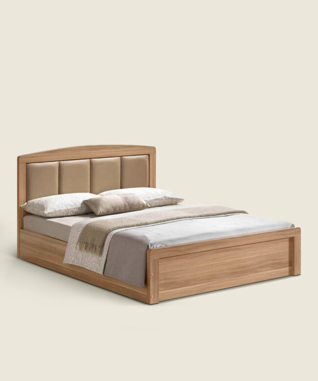 Κρεβάτι Kental διπλό ξύλινο 150x200εκ. σε διχρωμία sonoma oak με μπεζ